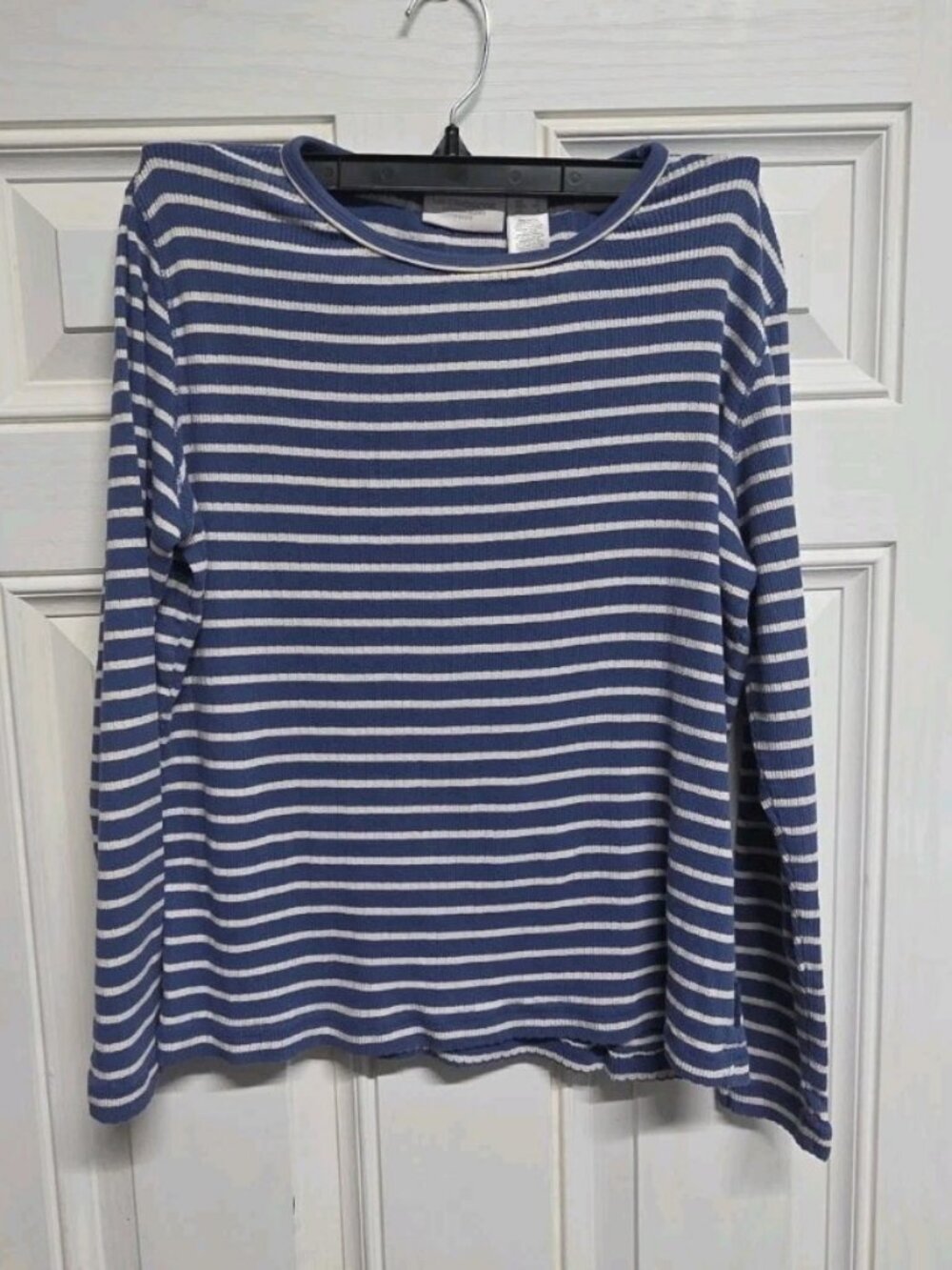 Liz Claiborne Lizwear Womens Long Sleeve Blouse Blue White Stripe Small